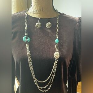 Silver and Turquoise Jewelry Set necklace earrings